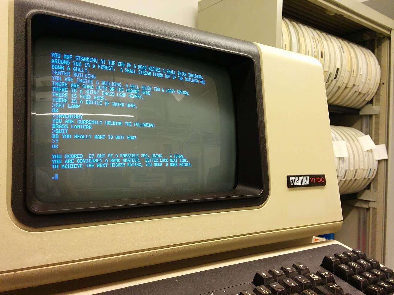 Colossal Cave Adventure running on a VT100 terminal